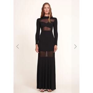 STAUD Black Mermaid Jersey Gown Sheer Mesh Mock neck Falcon Dress  XS